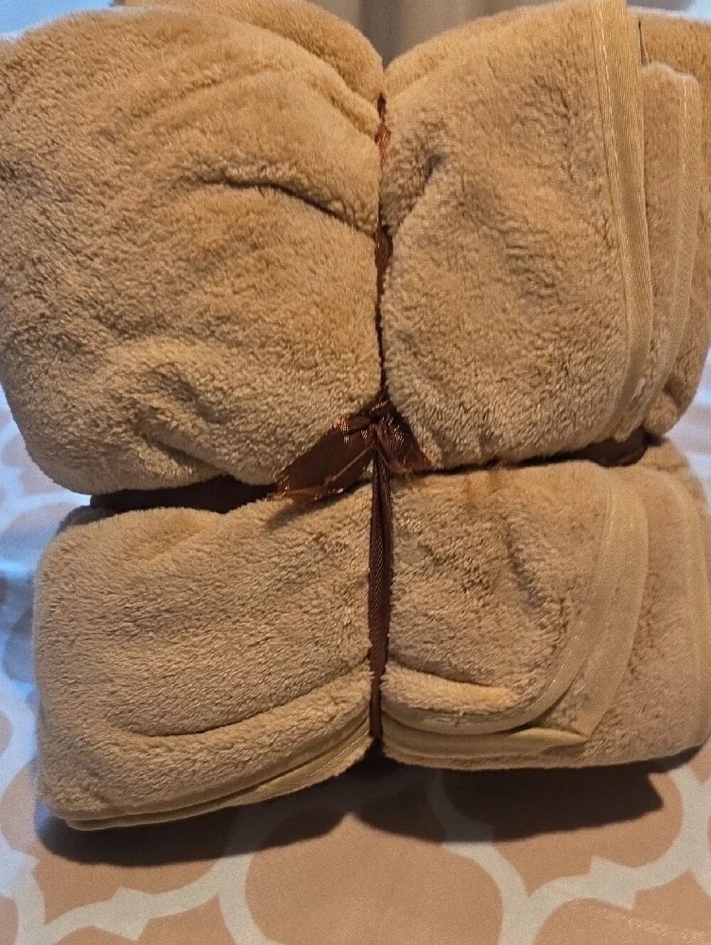 Louis Vuitton Embroidered Tan Plush Towel Set